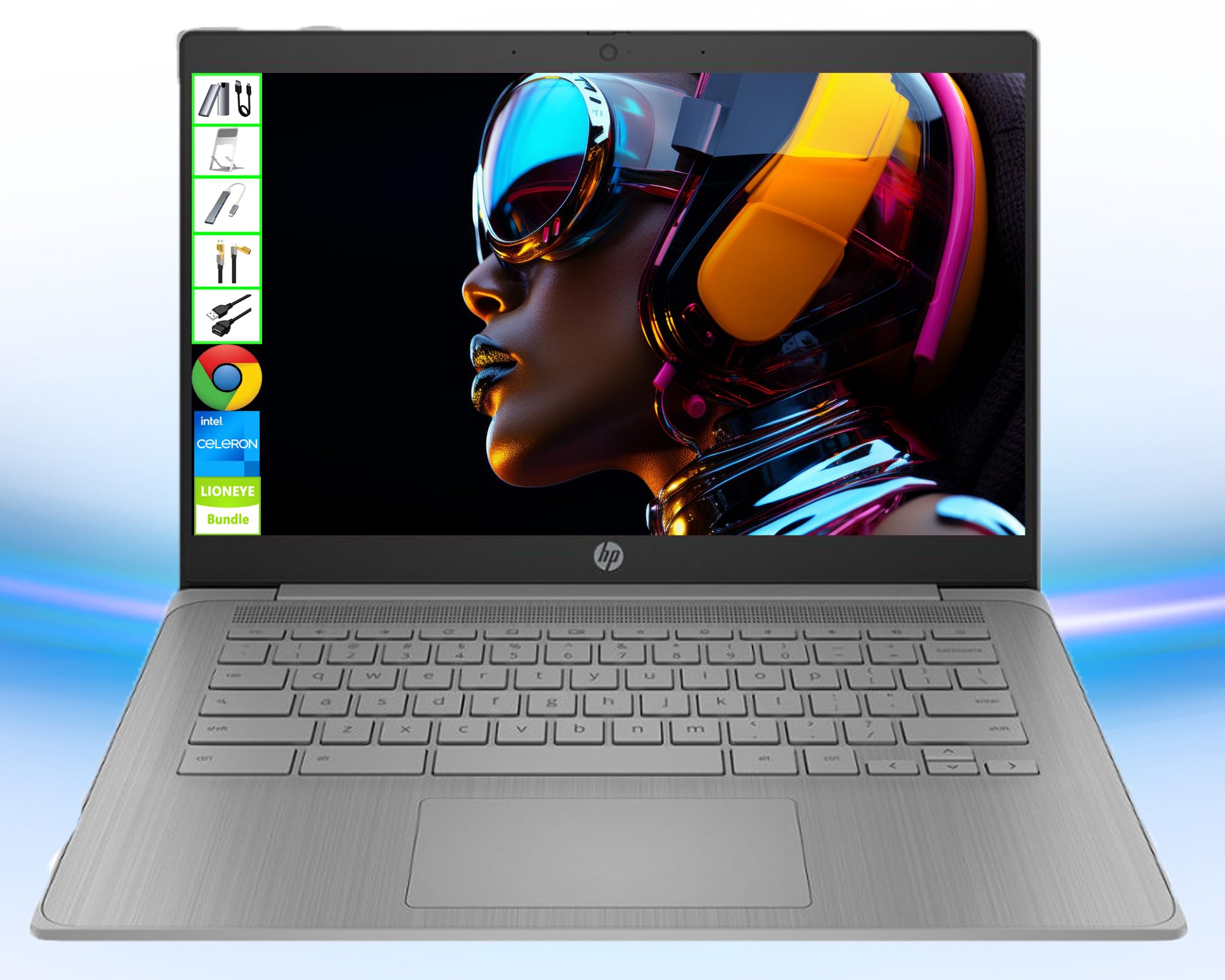 HP 14 inch Laptop | 14" HD Chromebook Computer | 4GB RAM| 64GB eMMC & 64GB Card & 128GB Portable SSD| Intel 4-Core CPU| Webcam| USB-C| Wi-Fi|