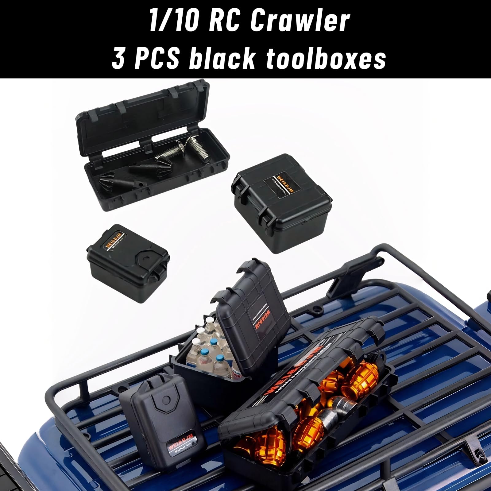 Accessoires pour RC Crawler 1/10, Décoration de Toit de Voiture RC avec Filet de Bagages & Kit Scale Deko Adapté aux Modèles 1:10 comme Traxxas TRX-4,Axial SCX10 III (Noir 1/10)