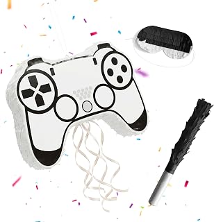 Relaxdays Pinata Gamer, Stab & Maske, Partypinata Kinder, Geburtstag, weiß