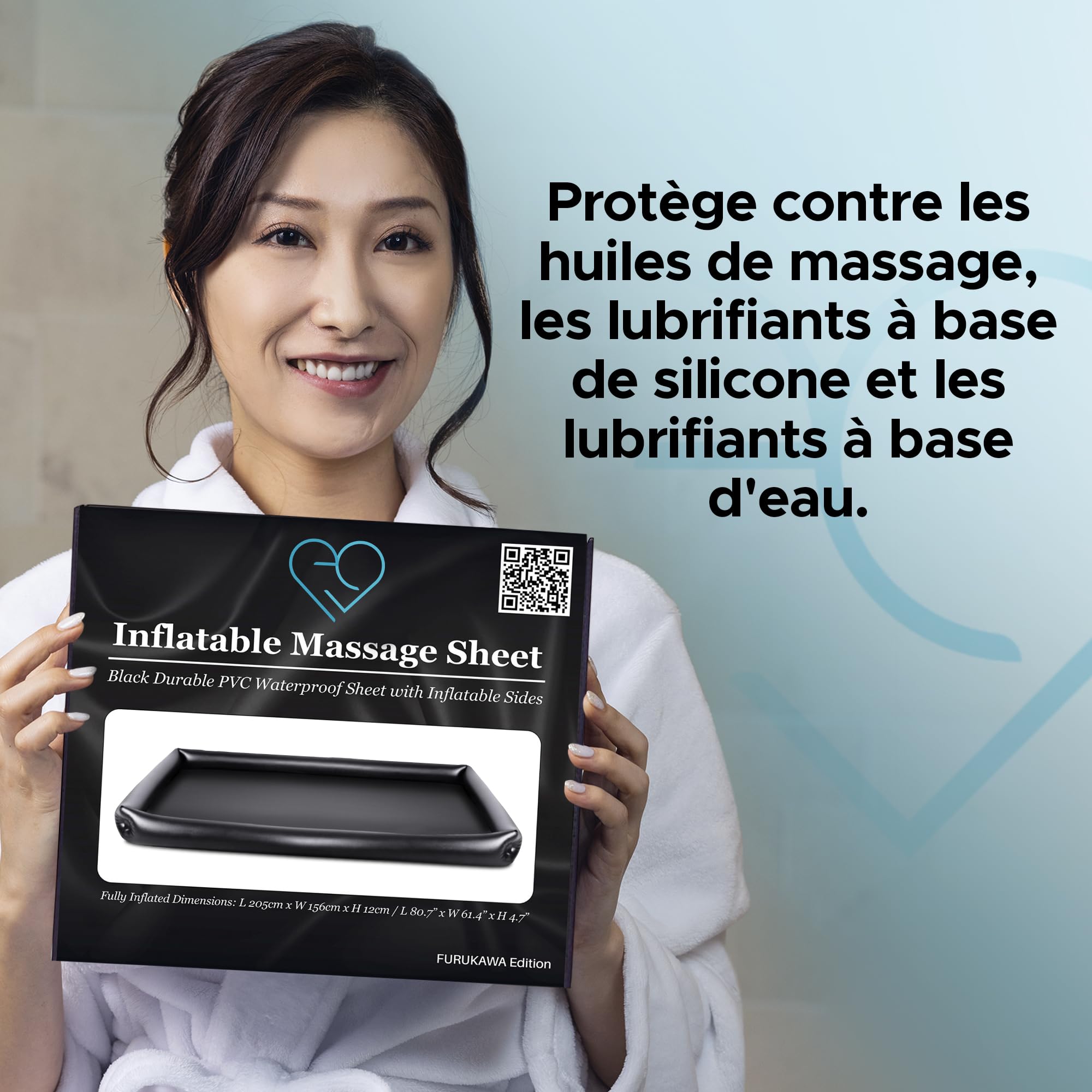 Drap de Massage Nuru Gonflable PVC Noir Imperméable Protection Huile Eau Silicone
