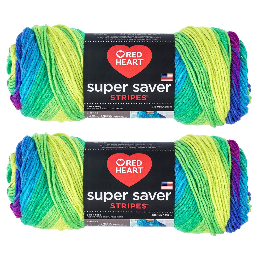 Red Heart Bulk Buy: Super Saver (2-Pack) (Parrot Stripe, 5 oz Each Skein)