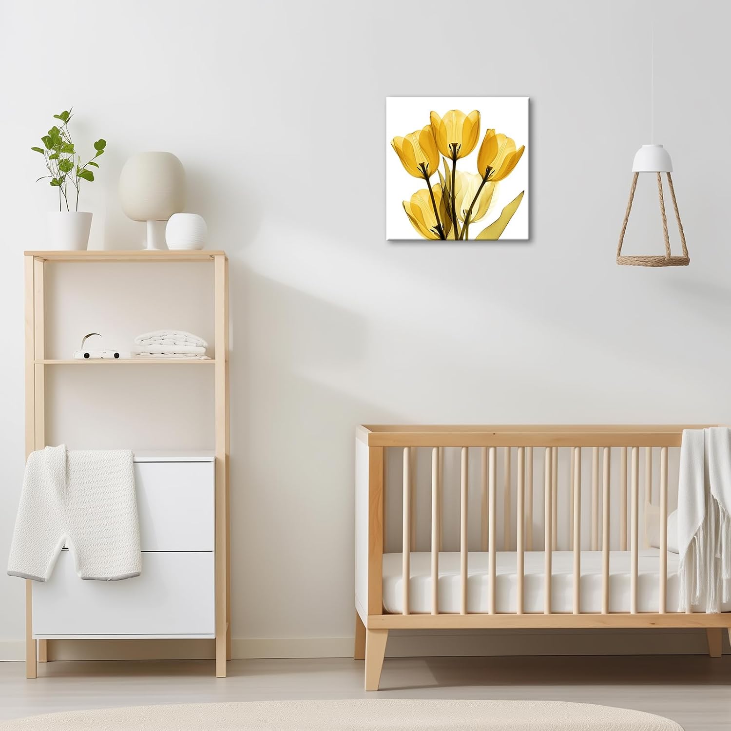 GLOKAKA Yellow Abstract Flowers Canvas Wall Art Giclee Tulips Floral Wall Decor Modern Elegant Floral Pictures Print Artwork for Living Room Bedroom Office Decoation Ready to Hang