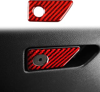 Real Red Carbon Fiber Car Co-pilot Glove Box Keyhole Panel Handle Switch Sticker Auto Interior Trim Compatible with Ford Explorer(U625)XLT/Limited/ST/Platinum/Platinum Hybrid 2020 2021 2022 2023