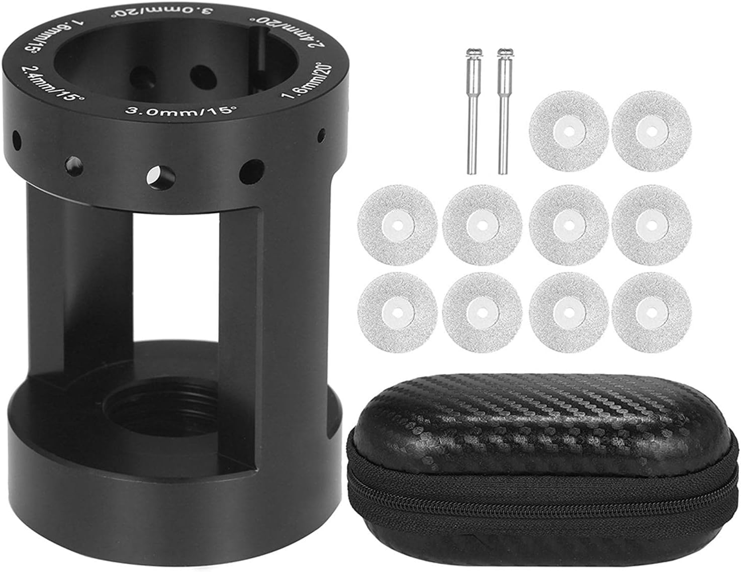 POHOVE 14pcs Tungsten Electrode Sharpener Grinder Head TIG Welding Tool with Cut-Off Slot Multi-Angle & Offsets Tungsten Electrode Rods Sharpener w/10 Grinding Wheel(Black)