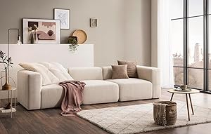 DOMO. collection Sofa Adrian, Modul-Sofa, 3-Sitzer aus 2 x Ecksessel und 1 x Sessel, Bigsofa, Modul-Couch, 3 Polster-Elemente, 3er Couch, 301 x 108 x 69 cm (BxTxH), Creme The Forest Stewardship Council