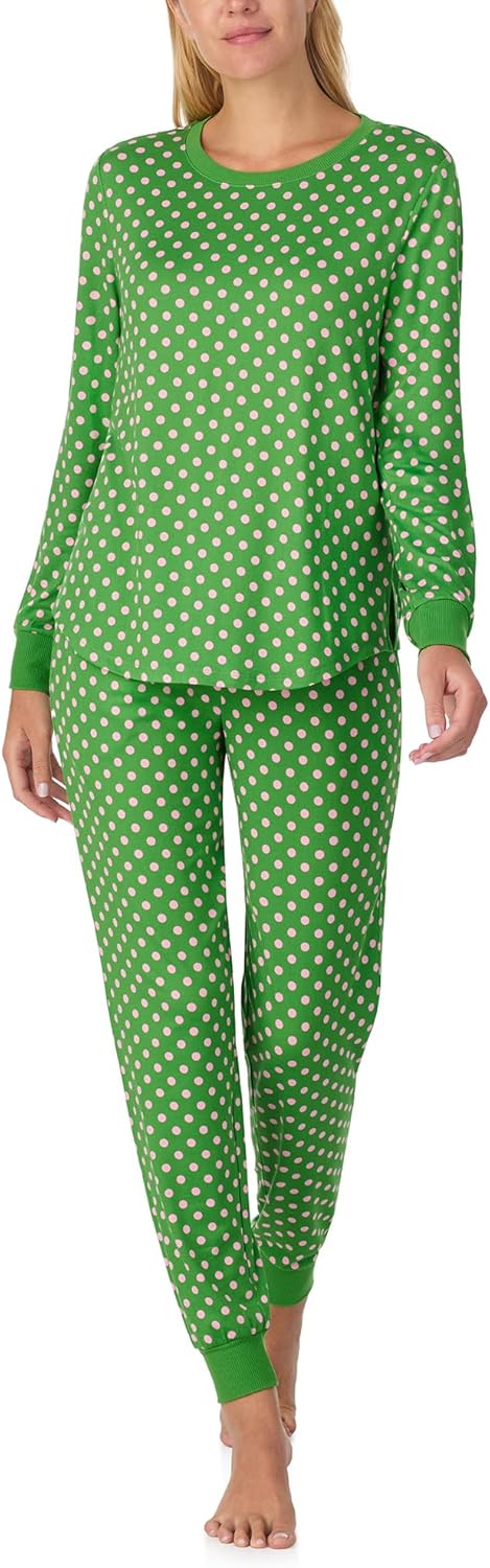 kate spade new york Women's 2-Piece Long Sleeve Crew Neck Top & Jogger Pants Pajama Lounge Set, Velour, Drawstring Waist