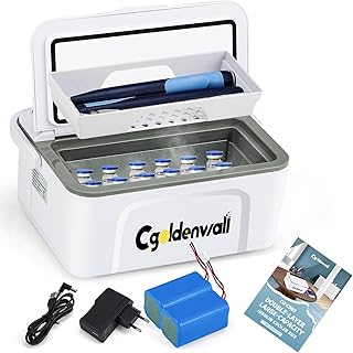12 horas Caixa frigorífico portátil para insulina para máxima 12 canetas de pressão, 19 x 8 x 7 cm, capacidade interna 0-8 °C, ajuste com 2 baterias 5 V 13600 MAH mini frigorífico de medicina para uso