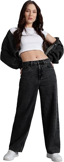 INKD Women's Baggy Fit Jeans - Mid-Rise | 100% Cotton | Jeans for Women (Available in Plus Sizes)