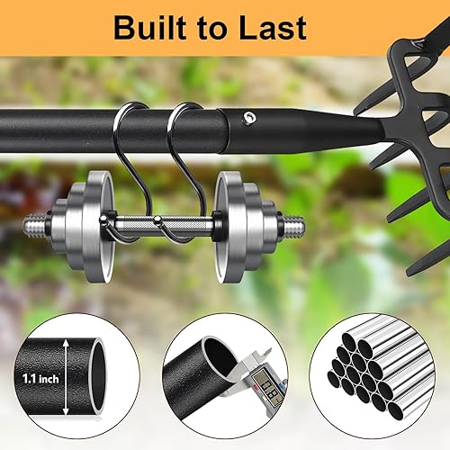 Miniatura 4 de Herramienta de jardín de azada con estribo, herramienta de jardinería, 73 pulgadas, mango largo ajustable, resistente, azada con rastrillo