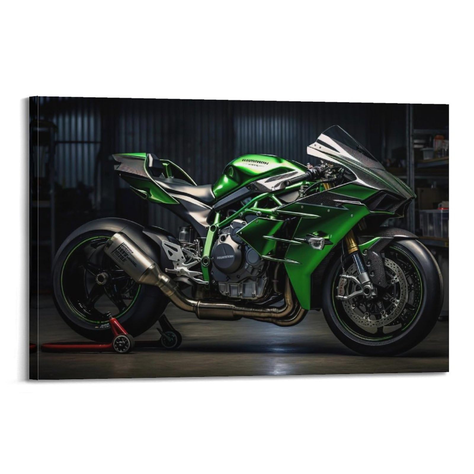 Cwbufd Frame-Style Racing Motorcycle Poster H2 Greenery Superbike Motorbike Decorative Canvas Family Bedroom Artwork Picture Painting 12X18inch(30X45cm)
