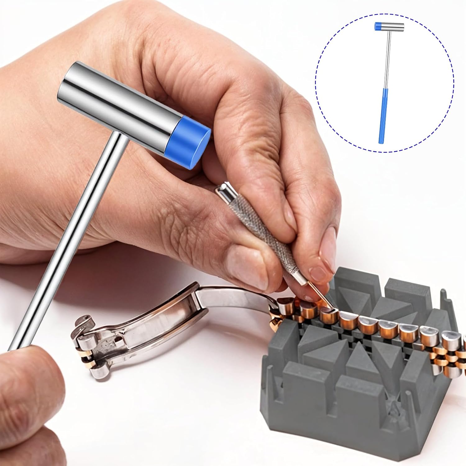 Mabor Dual Head Small Hammer, Lightweight Mini Hammer, 6.8 Inch Plastic & Metal Head Mallet Mini Jewelry Hammers for Crafts Watches Tuning Musical Instruments Supplies, Blue