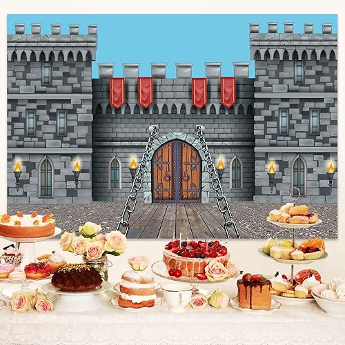 Miniatura 5 de Telón de fondo de castillo de caballero de 7 x 5 pies, medieval, puerta de entrada, castillo, pared, piedra, fondo de fotografía, cartel de