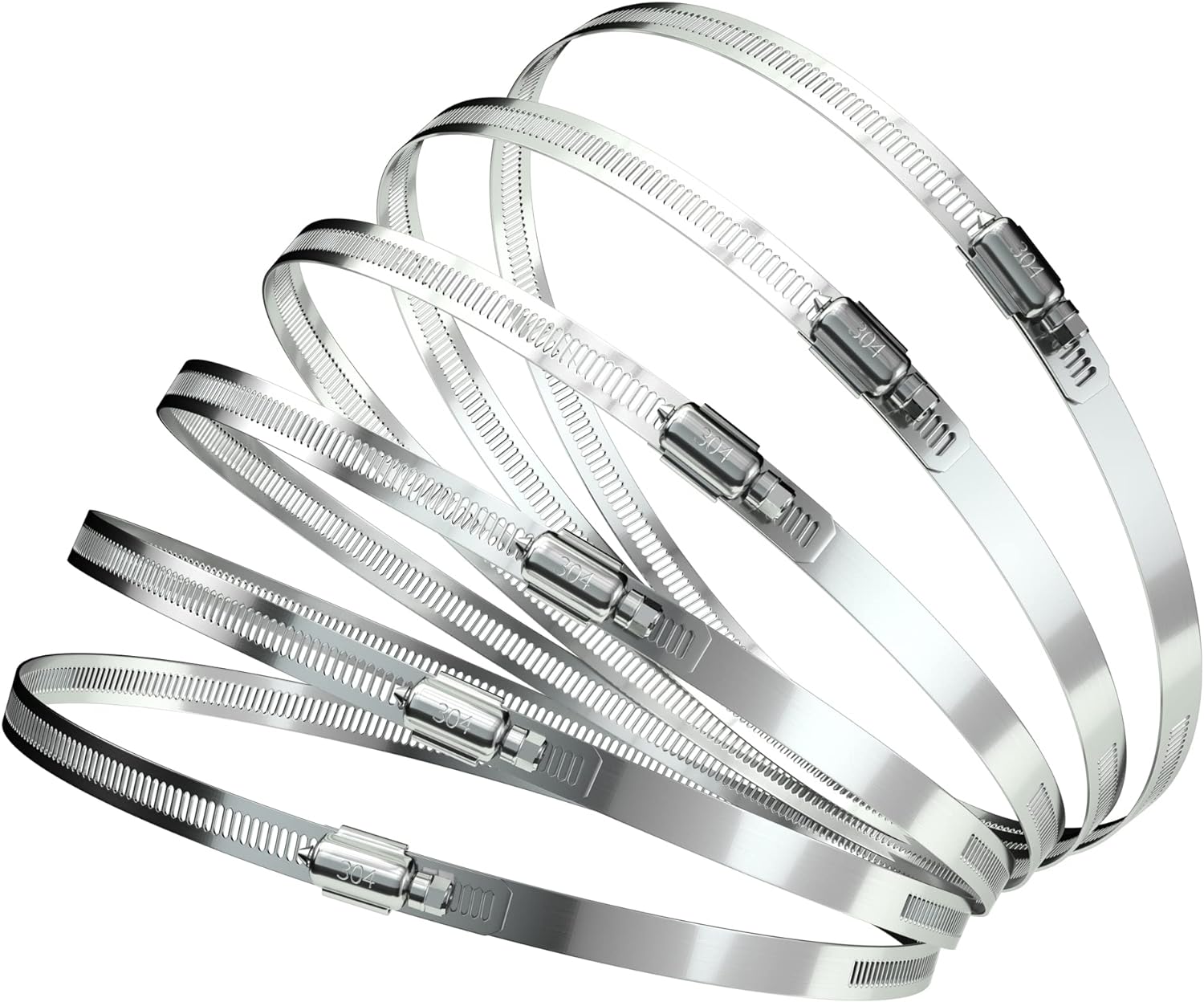 Hose Clamp Set - 6PCS 8 inch 304 Stainless Steel Worm Gear Hose Clamps for Fuel Line,dryer,Intercooler,Garden Water Pipe and Washing machine,Automotive Plumbing,195-215mm Hose Clamps