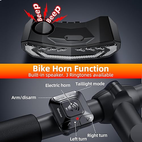 Miniatura 7 de WSDCAM Smart Bike SeatBike Basket Tail Light with Turn Signals and Brake Light, Bike Alarm Horn with Remote, Rechargeable Rear Bike Light for Night