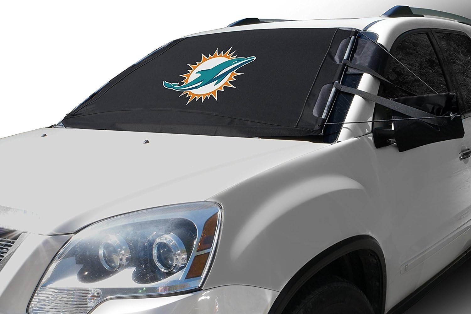 NFL Frost Guard Windshield Cover for Ice and Snow, Miami Dolphins | Standard Size Car Windshield Cover, Black | Fits Most Compact Cars, Sedans, Small Trucks, SUVs – 60 x 40 Inches