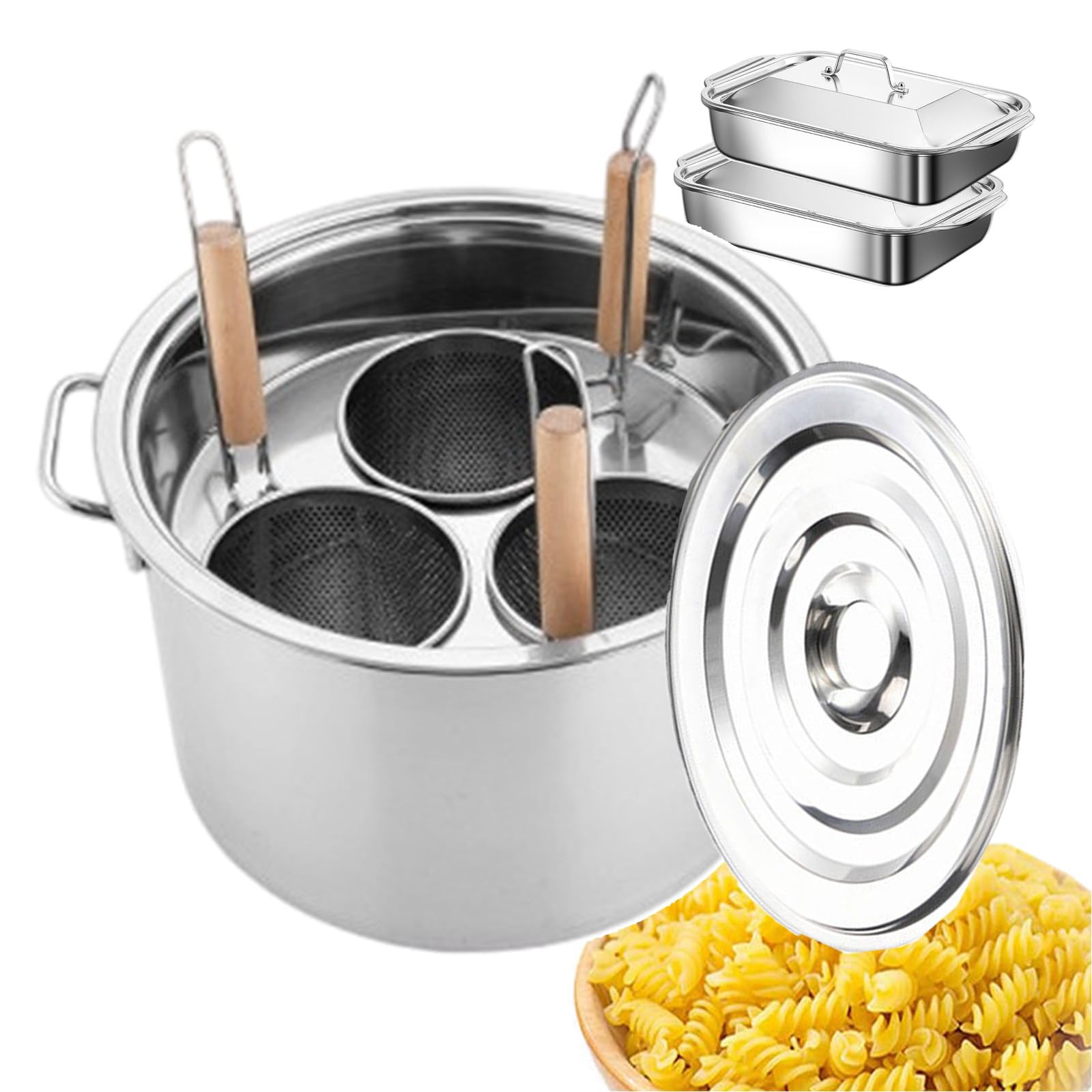 Ensemble de cuiseurs à spaghetti manuels avec panier-filtre | Marmites à pâtes et vermicelles + couvercle suspendu en acier inoxydable | Marmite de cuisine pour le camping et les voyages | Facile