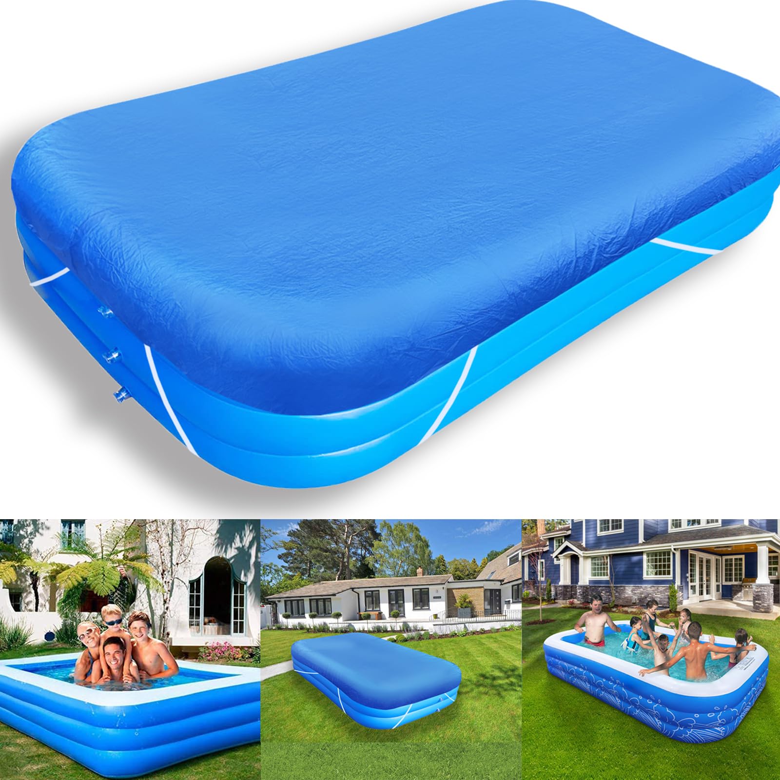 120 X 72 Inflatable Pool Cover Rectangle 10 x 6 ft Pool Cover 10ft Rectangular Pool Cover 305 cm x183 cm Dustproof Square for Garden Outdoor Paddling Family Ten Foot Pools Protector