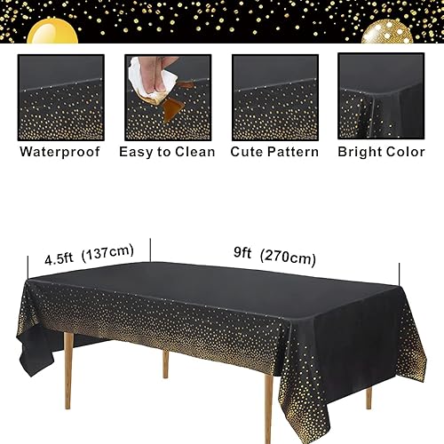 Miniatura 3 de Juego de mantel de fondo de feliz cumpleaños negro y dorado con texto en inglés "Happy Birthday", decoración de regalo, 7 x 5 pies y mantel de
