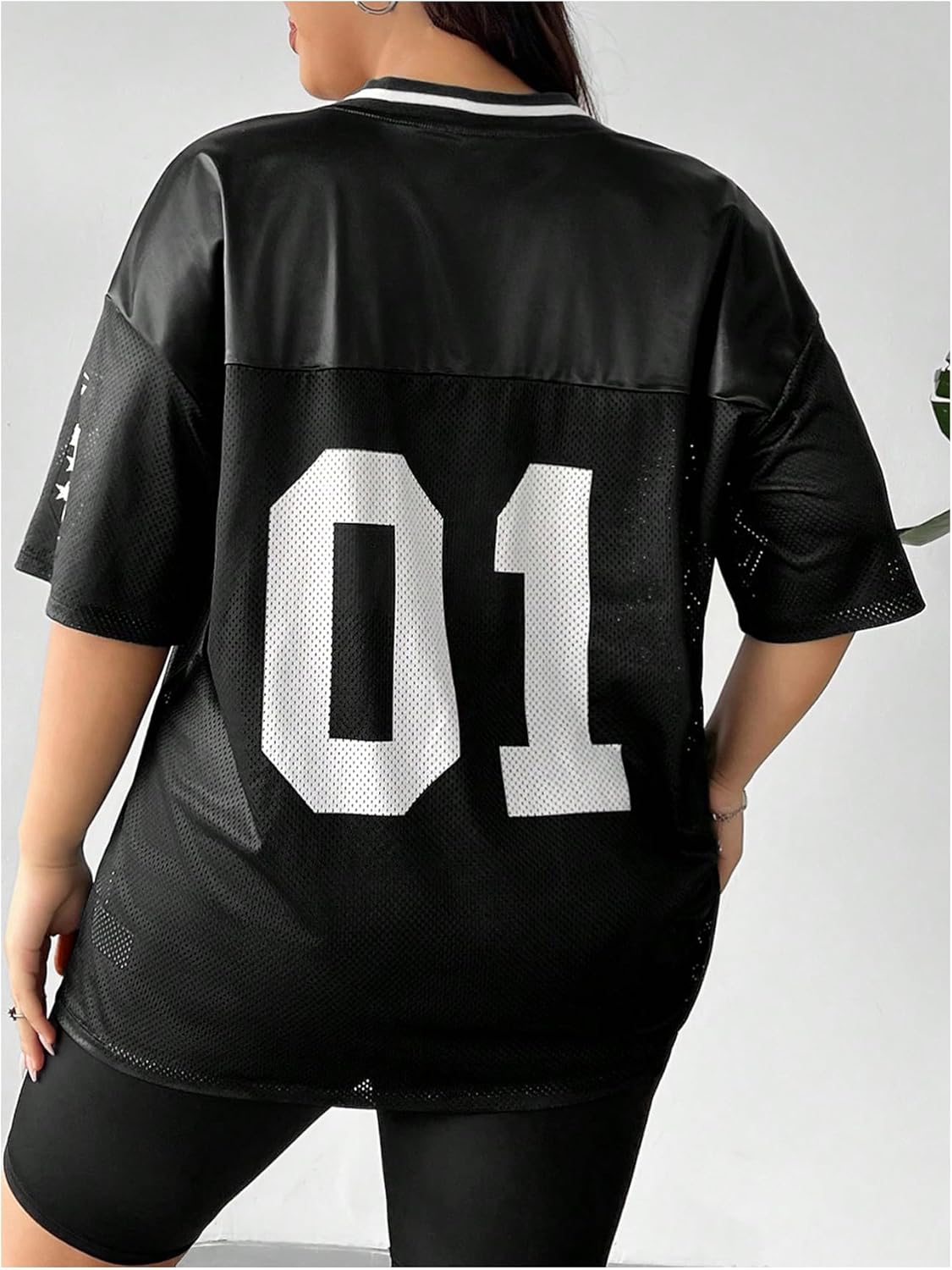 WDIRARA Women's Plus Size Football Jersey Shirts Oversized T Shirt Graphic Letter Print V Neck Short Sleeve Streetwear Top - Image 2