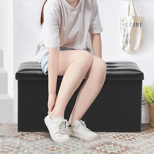 Miniatura 37 de Youdesure Otomana plegable con espacio de almacenamiento de 80 litros, de 30 pulgadas, que soporta hasta 350 libras con reposapiés acolchado, para