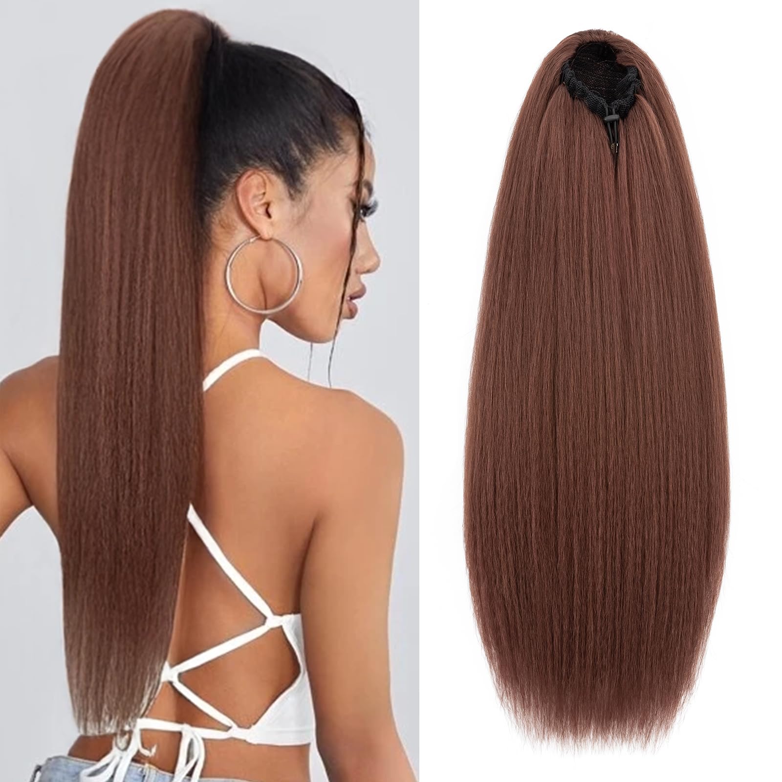 TESS Drawstring Clip in Ponytail Hair Extensions for Women UK Straight 24 Inches 140g #33, U Auburn, 24 Inch (straight)