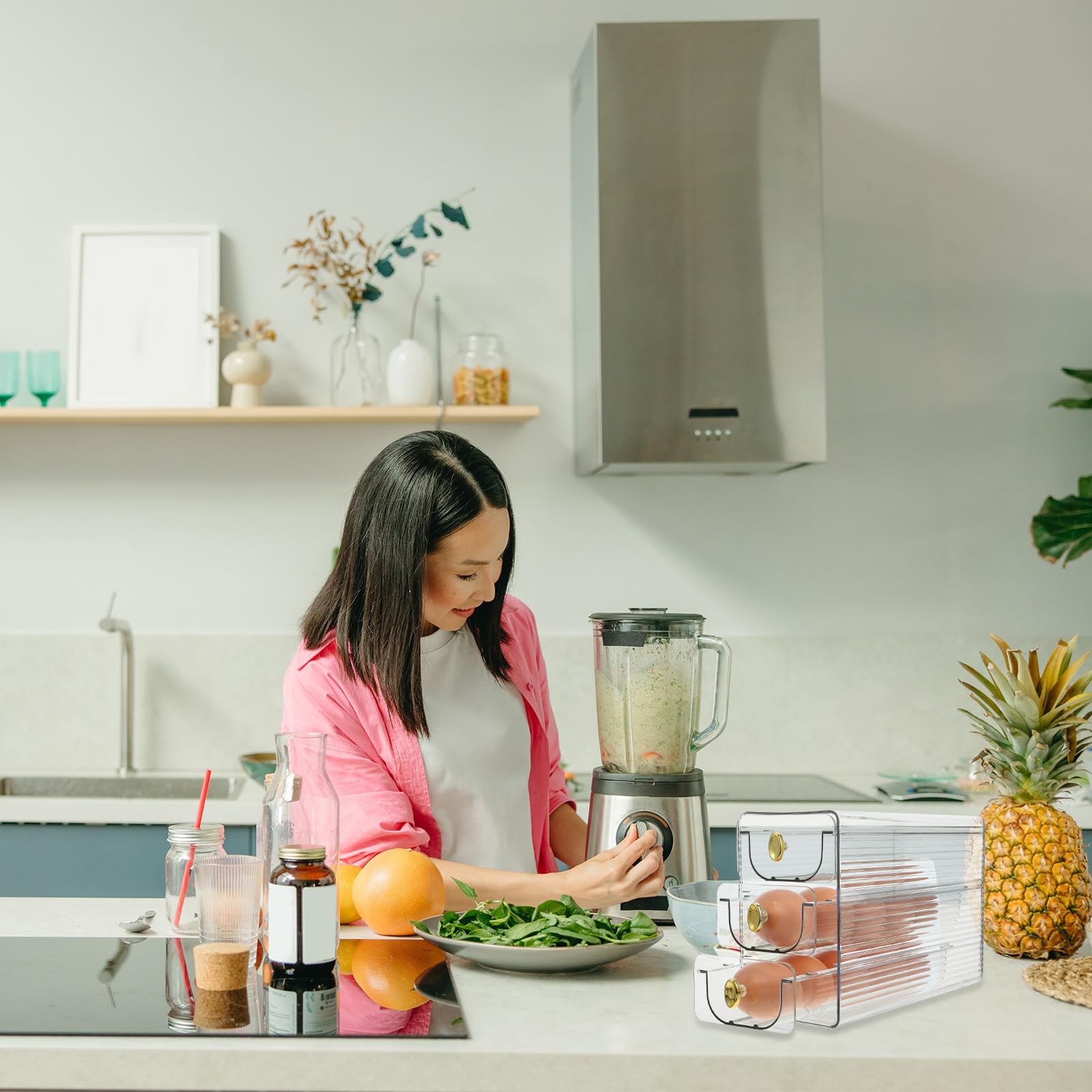 Contenedor de Huevos para Refrigerador de 3 Capas Abs Naranja | Diseño Auto-rolling, Gran Capacidad, Ahorro de Espacio en Cocina