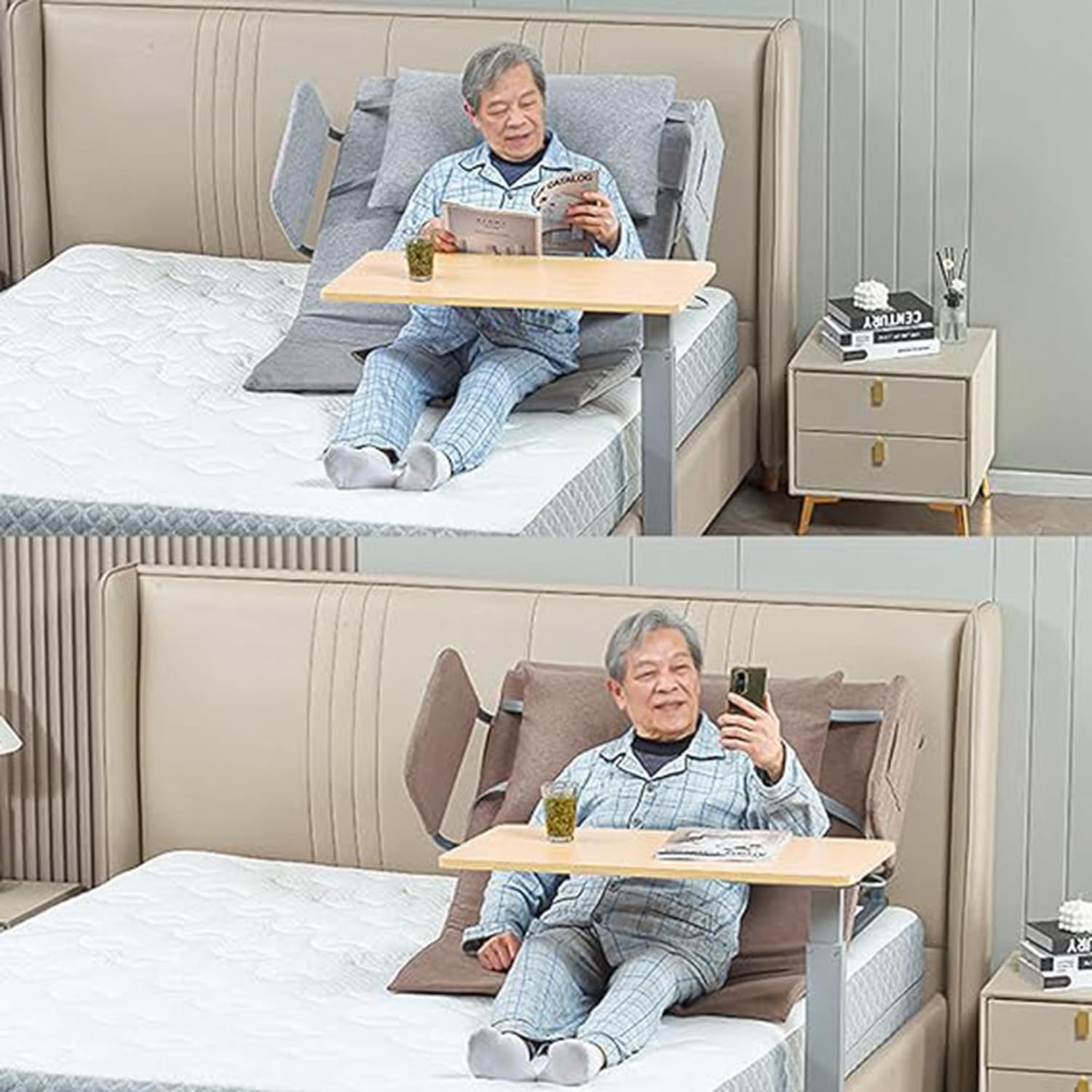 Ayuda para Sentarse y levantarse con la Espalda Ajustable, Elevador de Almohada médica eléctrico, para Soporte de Cuello y Lumbar, para reflujo ácido, Alivio posoperatorio y de ronquidos, marrón