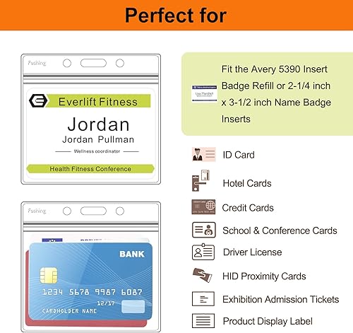 Miniatura 6 de Porta tarjetas de plástico transparente para ID insignia etiqueta de nombre Horizontales 100 piezas