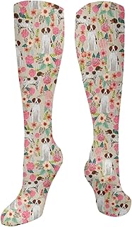 942 Men Women Socks Brittany Spaniel Flower Dog Cute Dog Ladies Socks Comfortable Outdoor Sport Sock Soft Walking Boot Socks, 50cm
