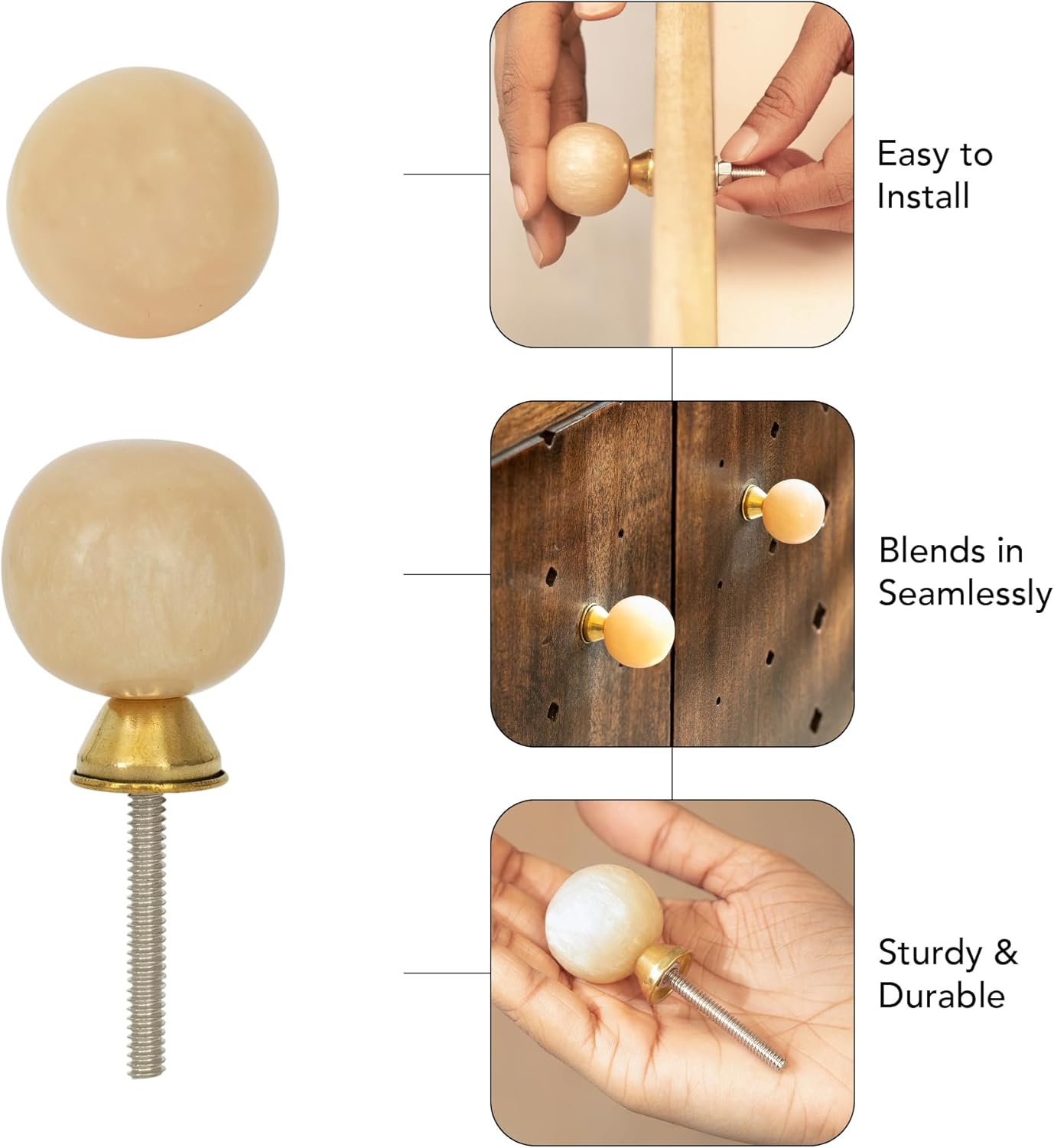 Ellementry Set of 6 Handcrafted Resin Cabinet Knobs – Shell Resin Decorative Drawer Knobs for Dresser, Cupboard & Furniture – Artisan Furniture Hardware for Kitchen and Wardrobe