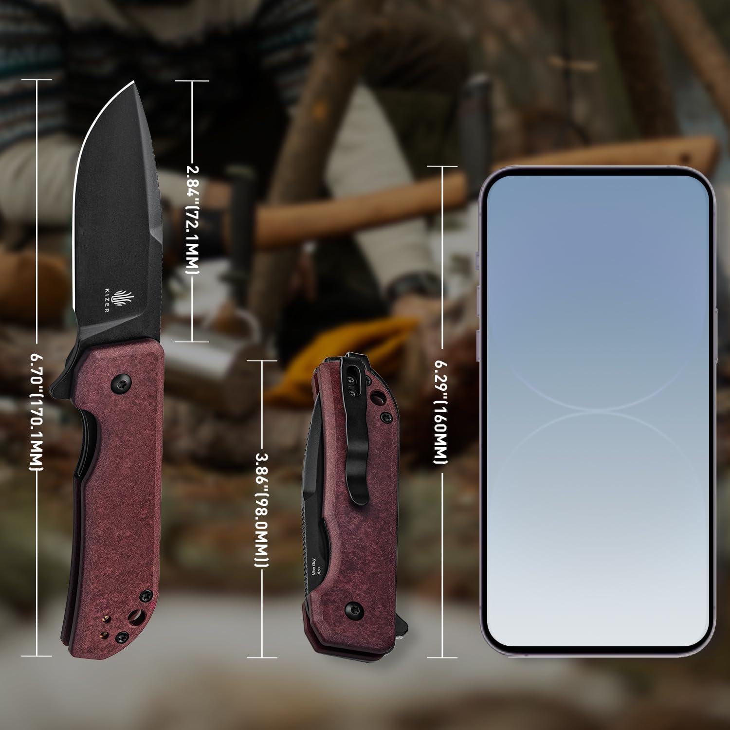 Kizer Nice Guy Taschenmesser, 2,84" Nitro V-Klinge mit Komfortabler Richlite-Griff, Leichtes, Scharfes Camping- und Wanderwerkzeug, Liner Lock Flipper V3011A4