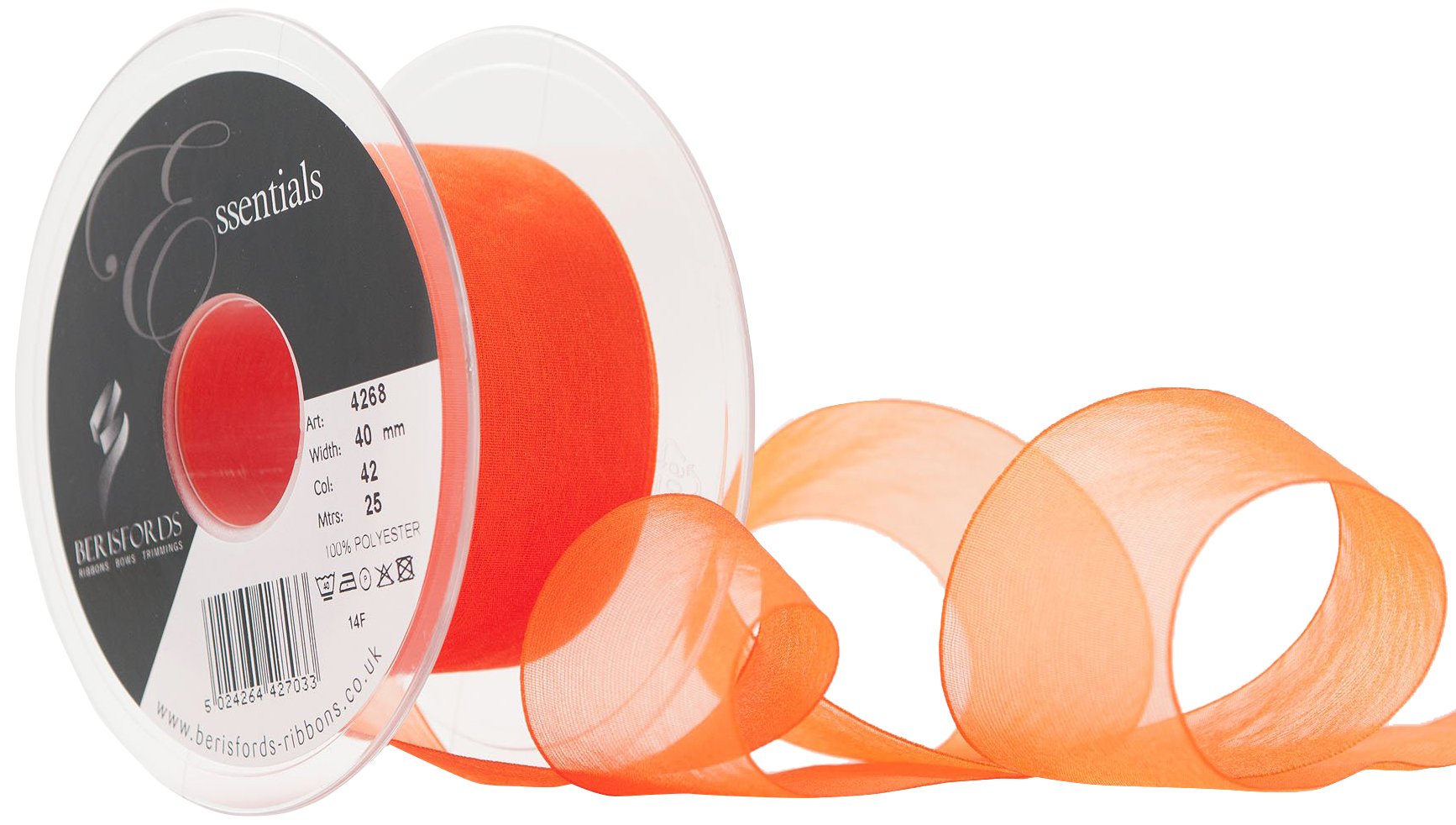 Berisfords 42 Orange Super Sheer Organza Ribbon (Value Roll)