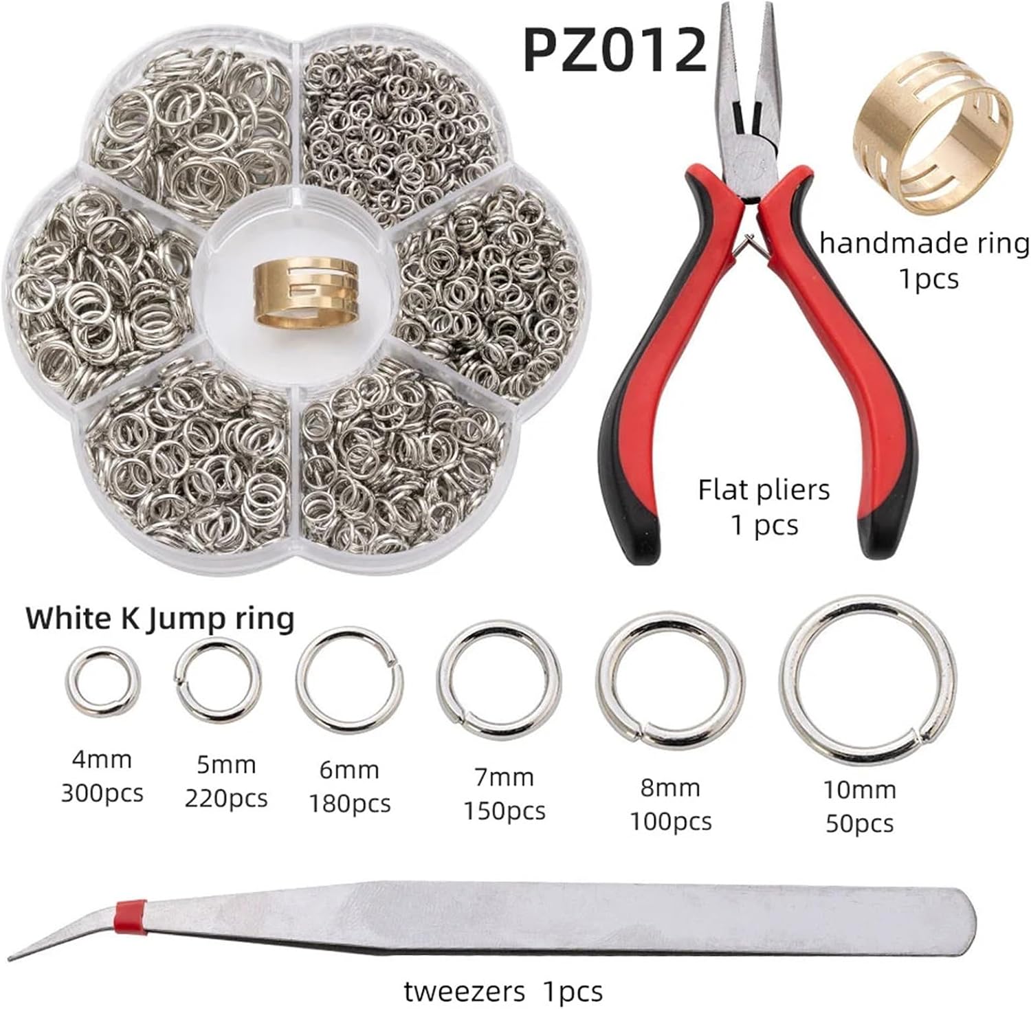 Jump Rings Jump Rings for Jewelry Metal Rings Fo 2Box 4-10mm Mixed Metal Open Jump Rings Connectors Jewelry Making DIY Necklace Crafts Accessories Findings Clip(White K and Tool)