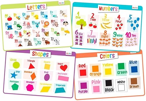 Miniatura 7 de merka Paquete de 4 manteles individuales educativos para niños y niños pequeños, reutilizable, lavable con agarre seguro en la parte trasera para