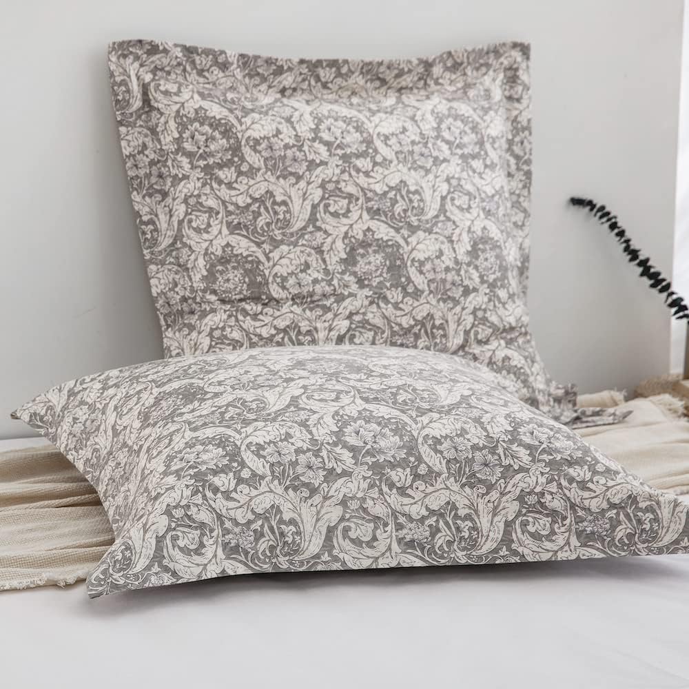 DAUAOTO Cotton Euro Shams Square Pillow Cushion Cover 2 Pieces Set 26"x26" Pillowcases Gray Paisley Floral Pattern