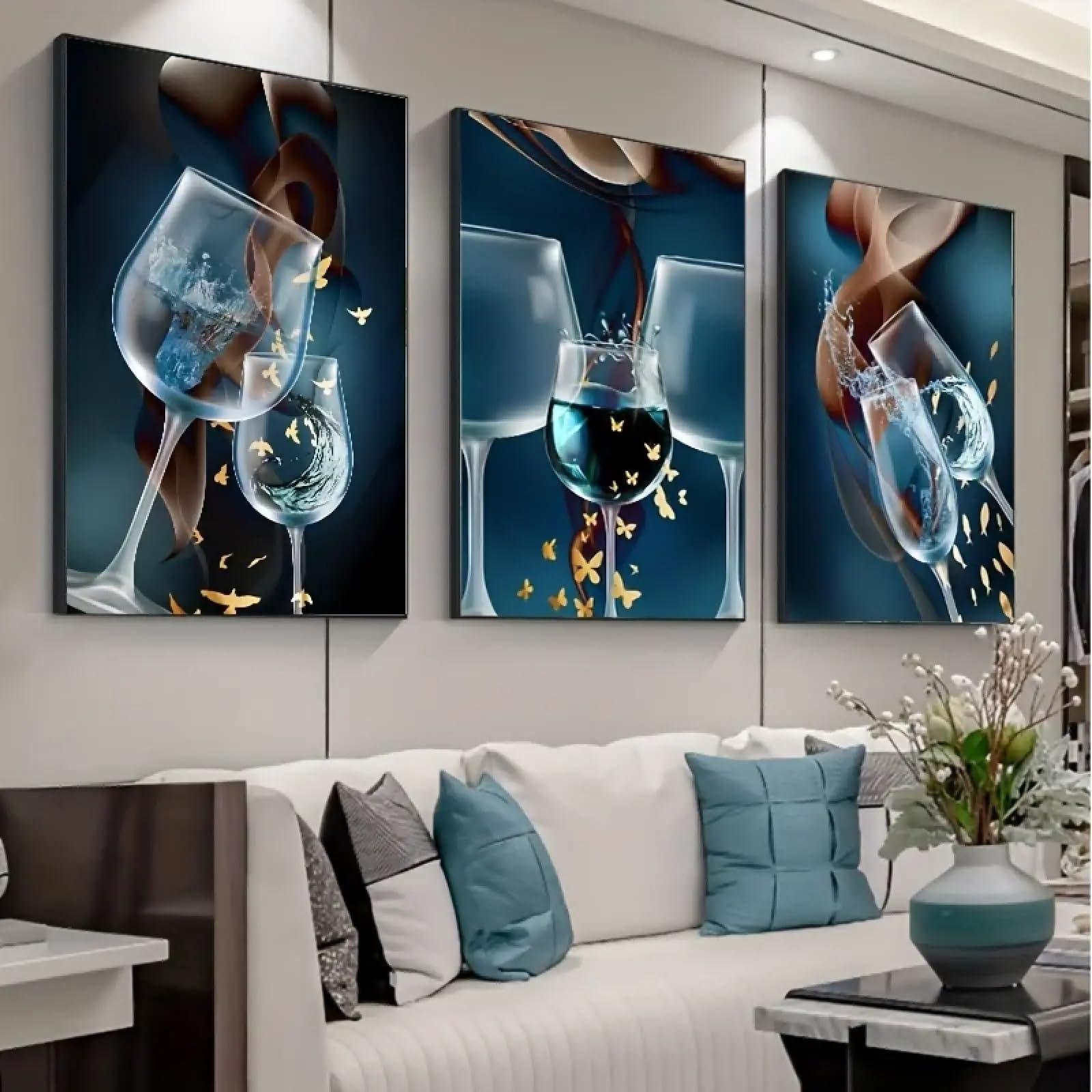 Tableau pour salon impression sur toile verre à vin moderne décoration murale triptyque