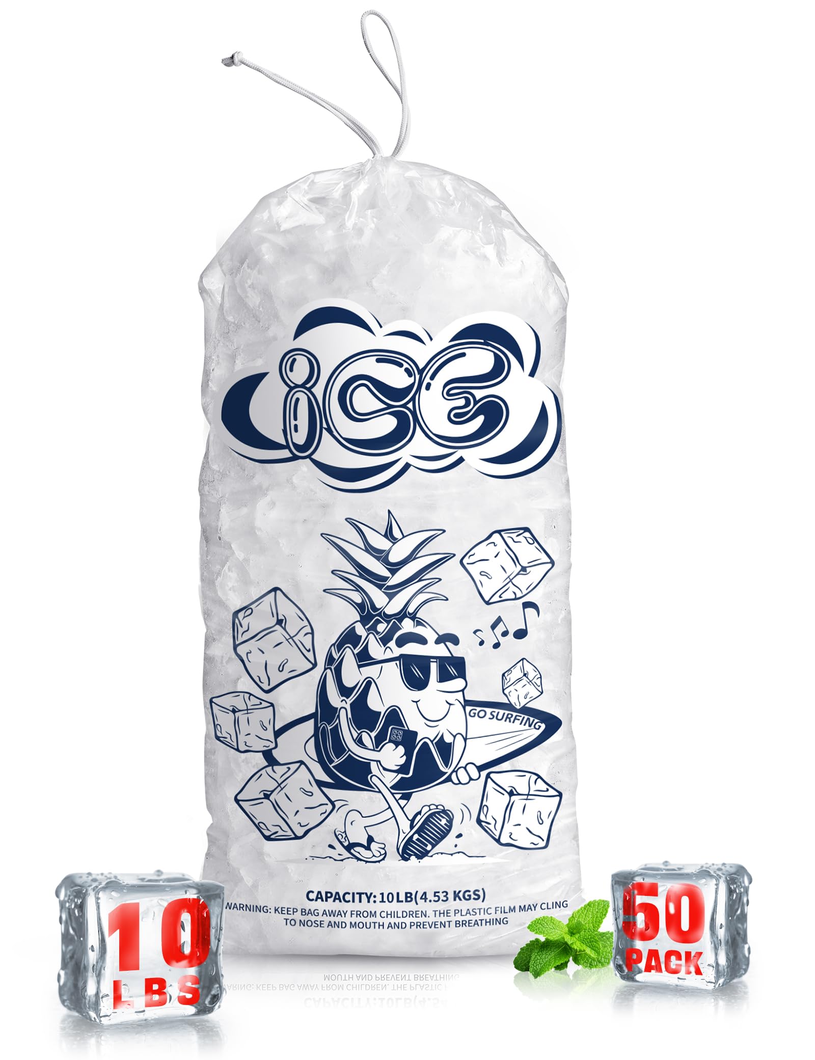 banloga 50 Pack Ice Bags 10 lb with Drawstring, 2 Mils
