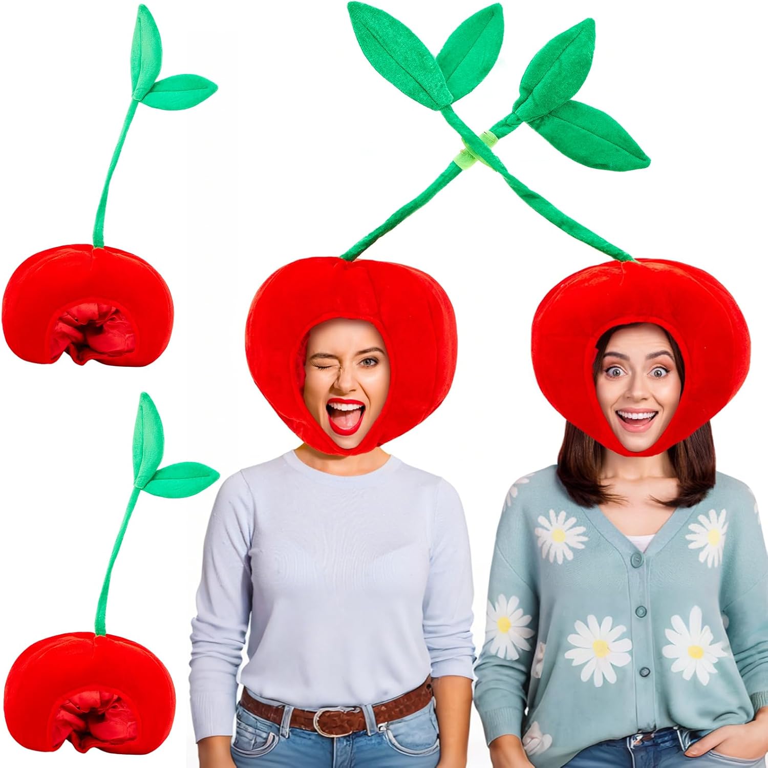 4 Pcs Carnival Cherry Hat Funny Novelty Hats Plush Fruit Costume for Carnival Costume Cosplay Accessories Photo Props