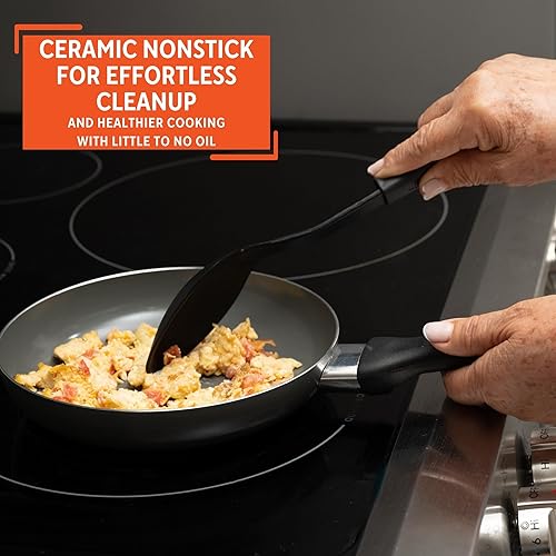 Miniatura 4 de IMUSA Sartén antiadherente de cerámica de 8 pulgadas, sartén de aluminio gris con mango de tacto frío, ideal para saltear, freír y sellar huevos,