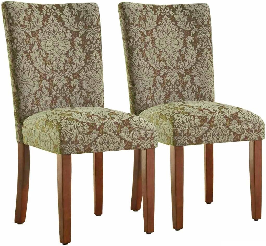 HomePop Parsons Upholstered Accent Dining Chair,Set of 2, Brown Damask
