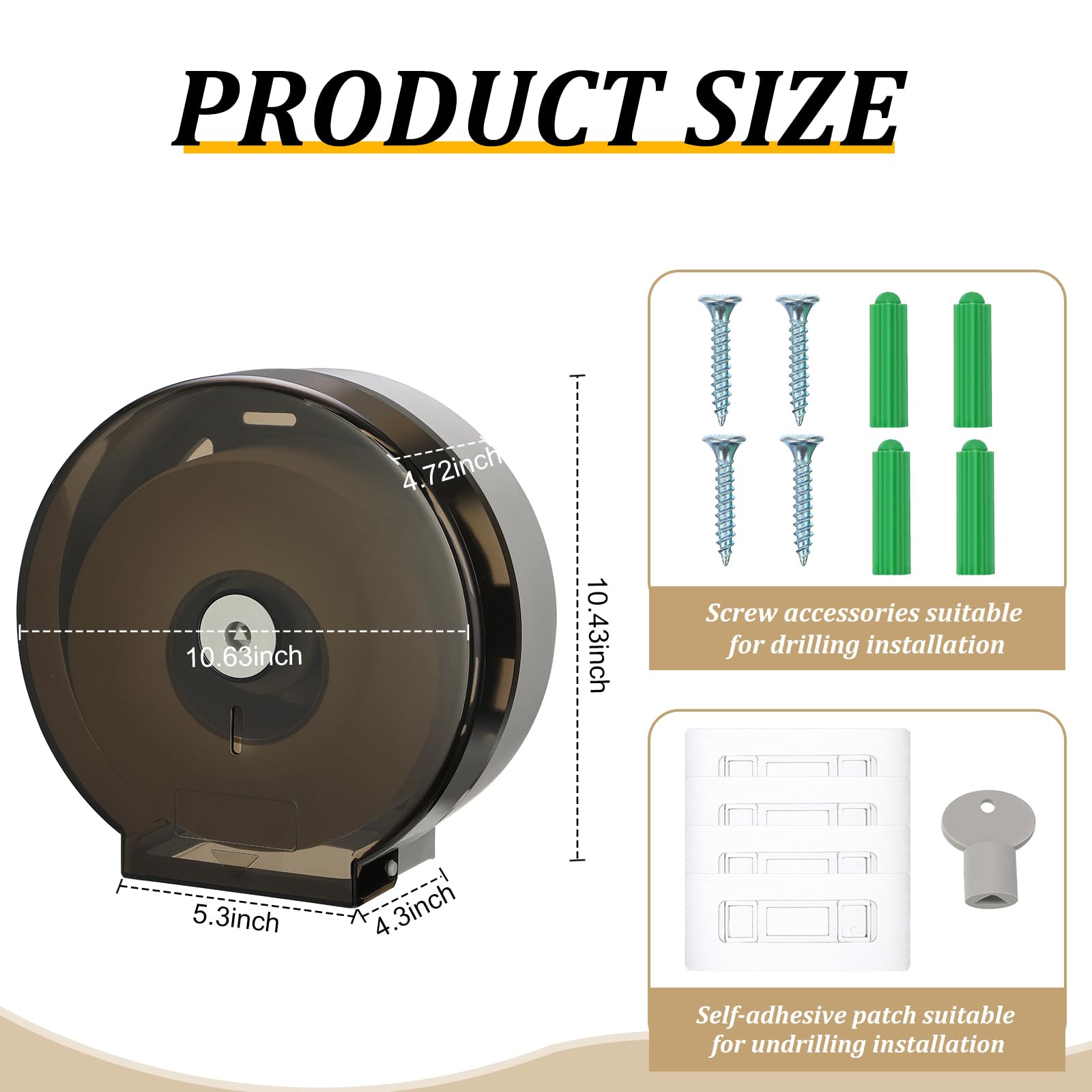 Layhit Paquete de 4 dispensadores de papel higiénico, dispensador comercial de toallas de papel higiénico, dispensador de papel higiénico de un solo rollo de 9 pulgadas, soporte de pared con cerradura