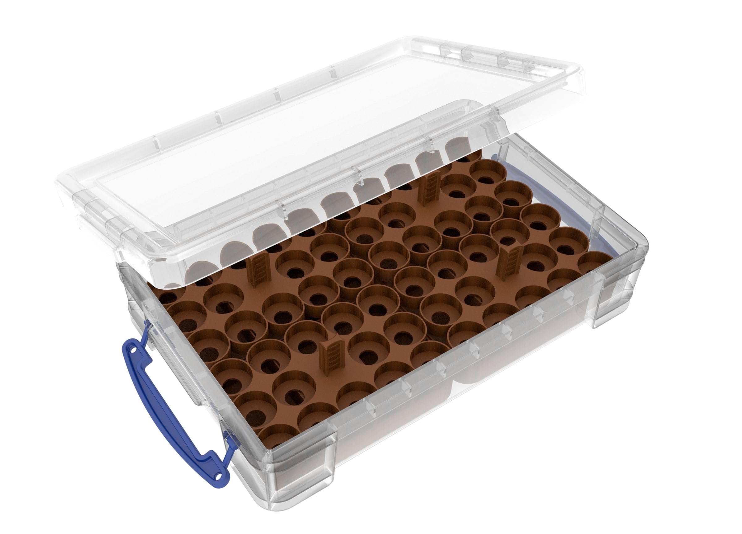 Feldherr paint racks + token trays compatible with 4L Really Useful Boxes - 56 Citadel Paint Pots (12 ml) + game material, Color:Brown, Really Useful Boxes:Box 4 l included