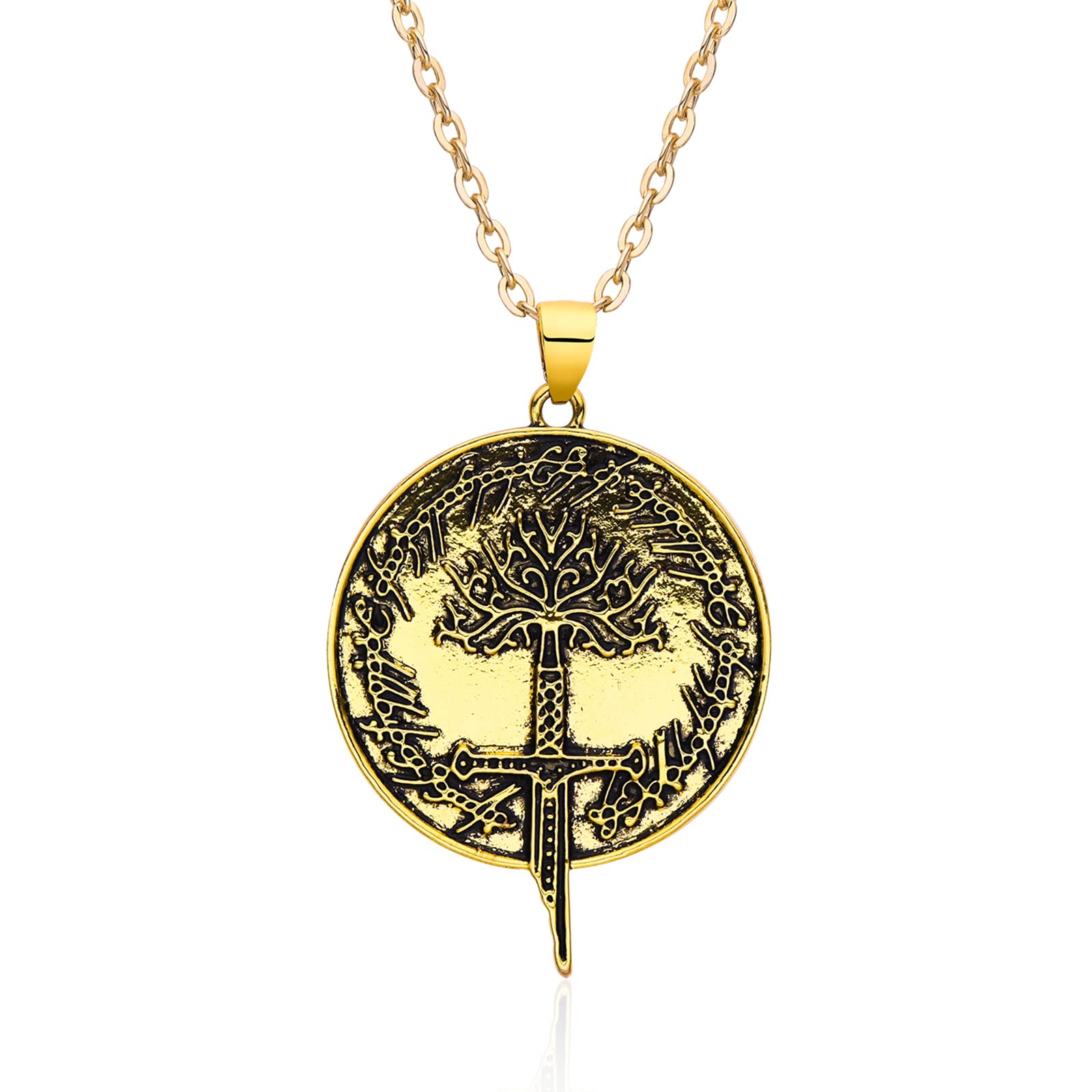 Dr's gift Lord of the Rings Merchandise LOTR Necklace Tree of Gondor Necklace Lord Narsil Broken Sword Pendant LOTR Gift Men Women Jewelry Antique Gold