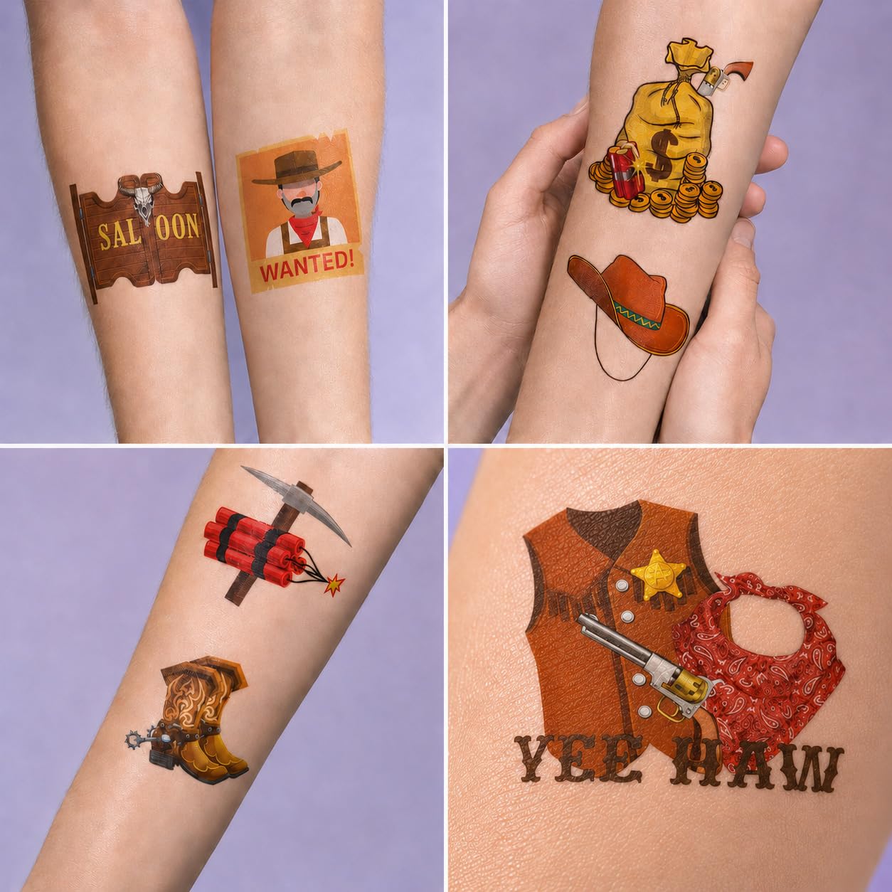 Amazon.com : 96 PCS Western Cowboy Pre-Cut Temporary Tattoos for