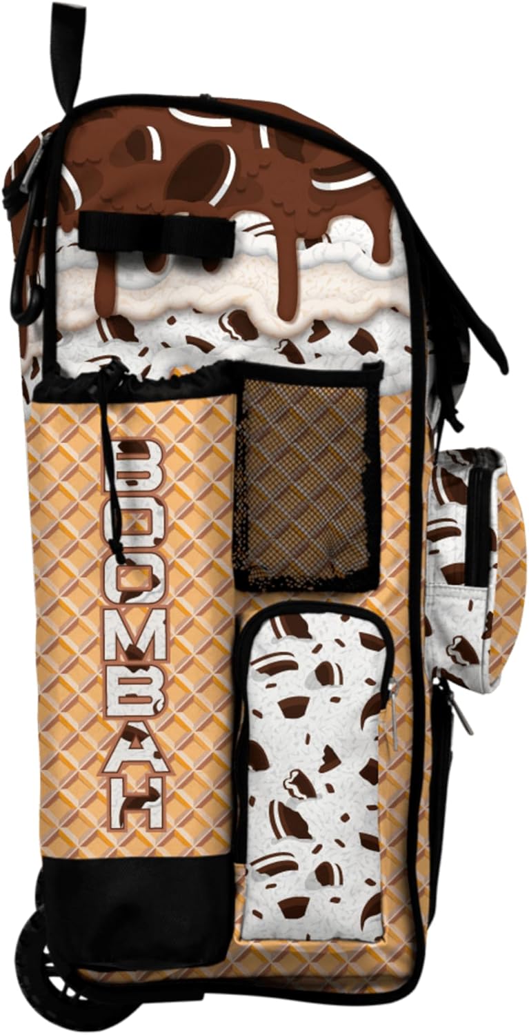Boombah Rolling Superpack Baseball/Softball Gear Bag - Telescopic Handle - Holds 4 Bats - Wheeled Version - Ice Cream Cookies N Creme Gold/Brown/Artic Gray
