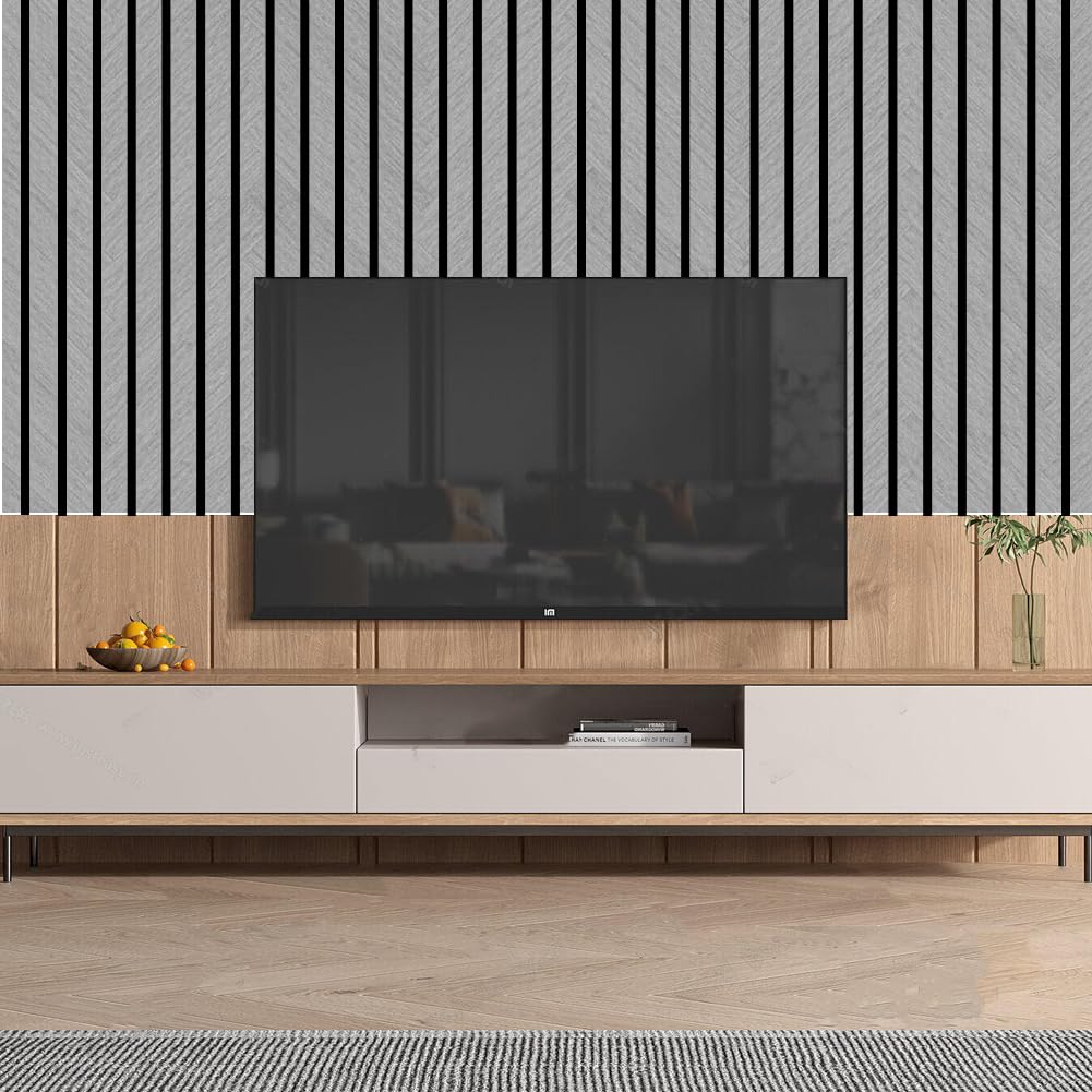 LOMUG Paneles acústicos autoadhesivos de madera 300x40cm, paneles de pared con aspecto de madera, decoración de pared 3D, panel de lamas de protección acústica de chapa de madera, paneles para techos