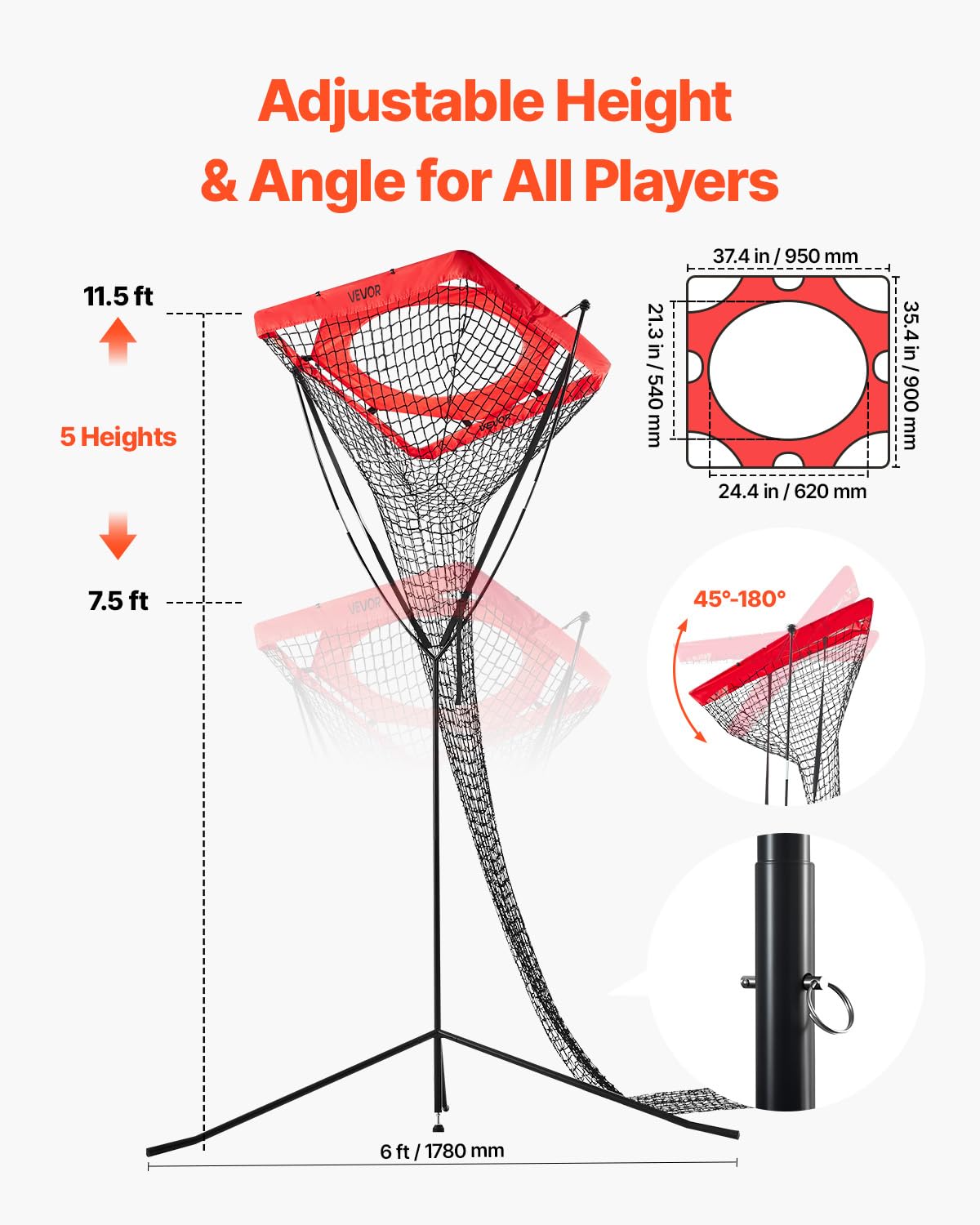 VEVOR Sistema de red de entrenamiento de voleibol, 8 x 11/12 x 11 pies/práctica de lanzamiento/práctica de pinchos/red de 14, estación de red portátil, fácil configuración para interiores y exteriores