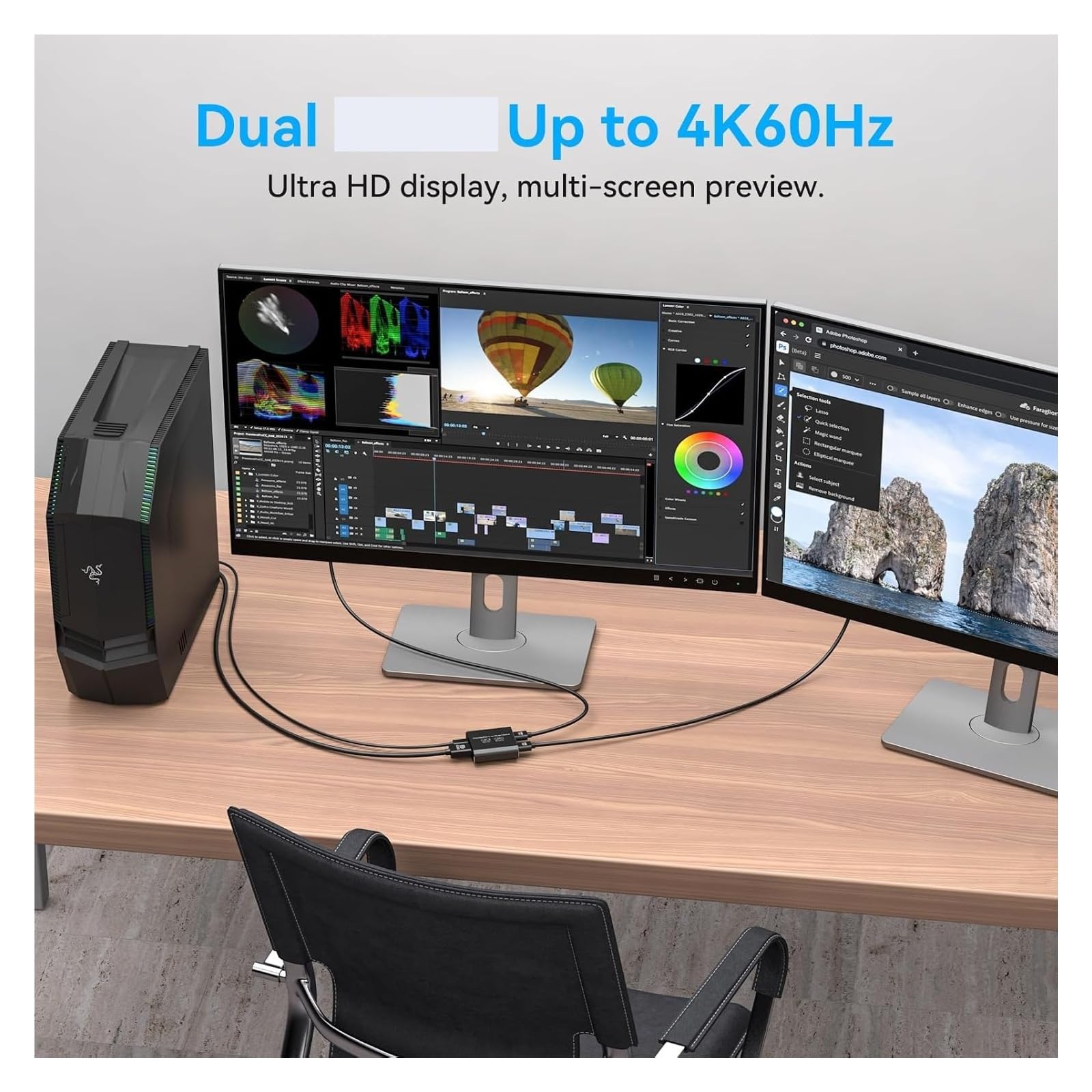 Navceker Displayport to Dual Adapter 4K 60Hz Mini DP to Splitter 1 In 2 Out MST Extended Mode for Computer Laptop PC