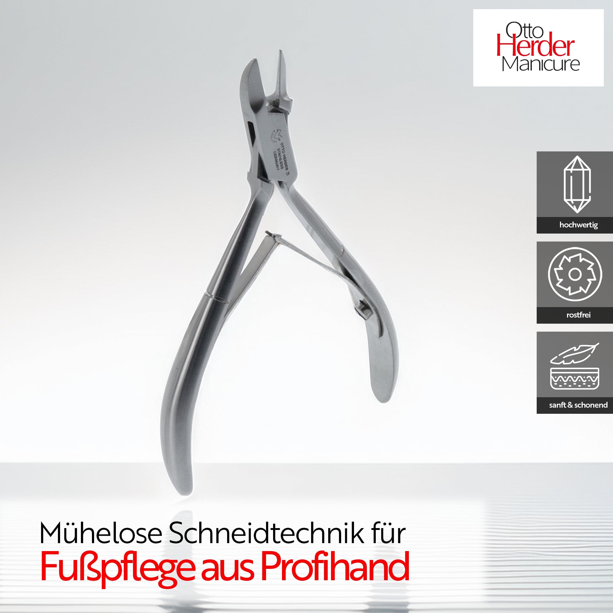 Otto Herder Manicure Nagelzange mit abgerundeter Spitze, 10,5 cm, mit eingesetzter Schneide, Nagelschere für Diabetiker aus Edelstahl, mit Doppelfeder