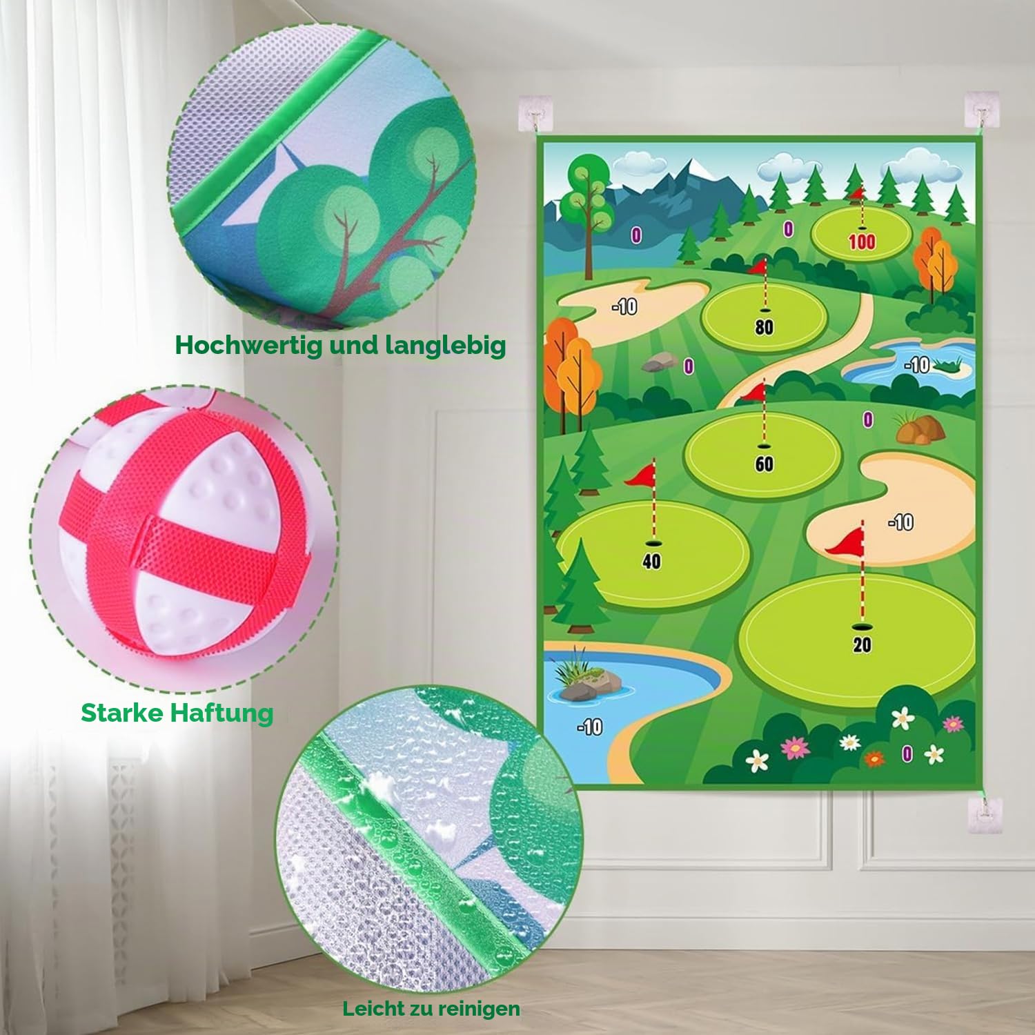 Golf-Chipping-Spiel mit Golf-Schlagmatte,Golf-Trainingsmatte, Schläger,Anzeigetafel,Zielen mit Übungs-Chipping-Matten-Kits,Golf-Zubehör für drinnen und draußen für den Garten der Erwachsenenfamilie